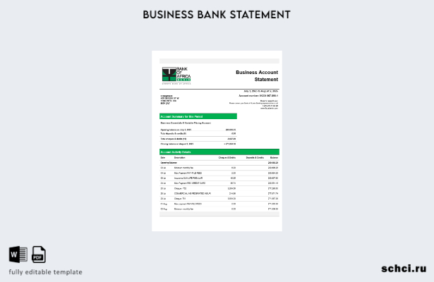 цифровая загрузка выписки по текущему счету компании Bank of Africa Шаблон в фор